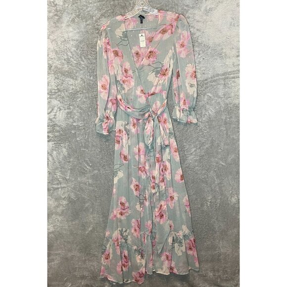 Express Women Light Chiffon Floral Girly Bloomcore Boho Maxi Wrap Cover Up Small - Picture 1 of 14